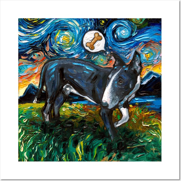 Black and White Bull Terrier Starry Night Wall Art by sagittariusgallery